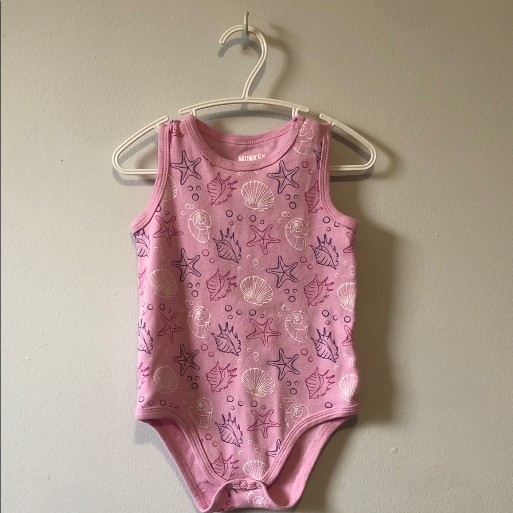 Sleeveless Pink Seashell Print One-Piece Bodysuit for Kids